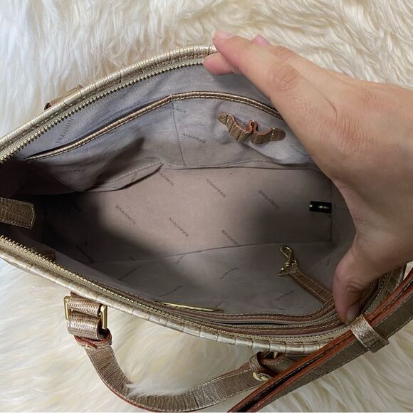 BRAHMIN MINI ASHER in CABANA VINEYARD Cream & Brown GENUINE LEATHER HANDBAG - Picture 9 of 9
